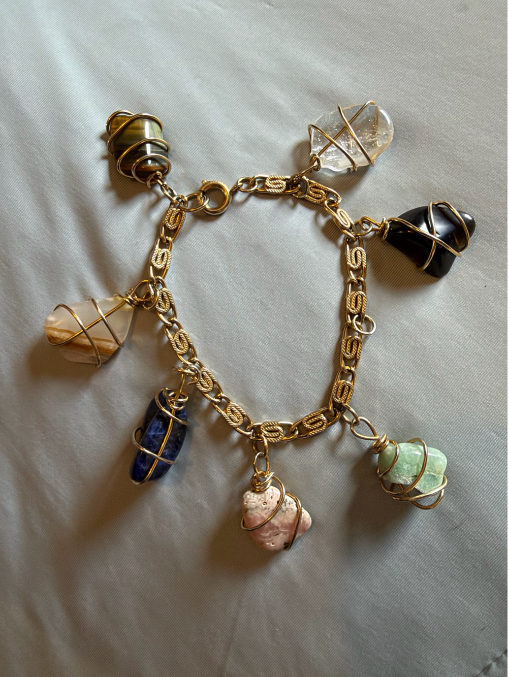 Wired wrapped stone charm bracelet